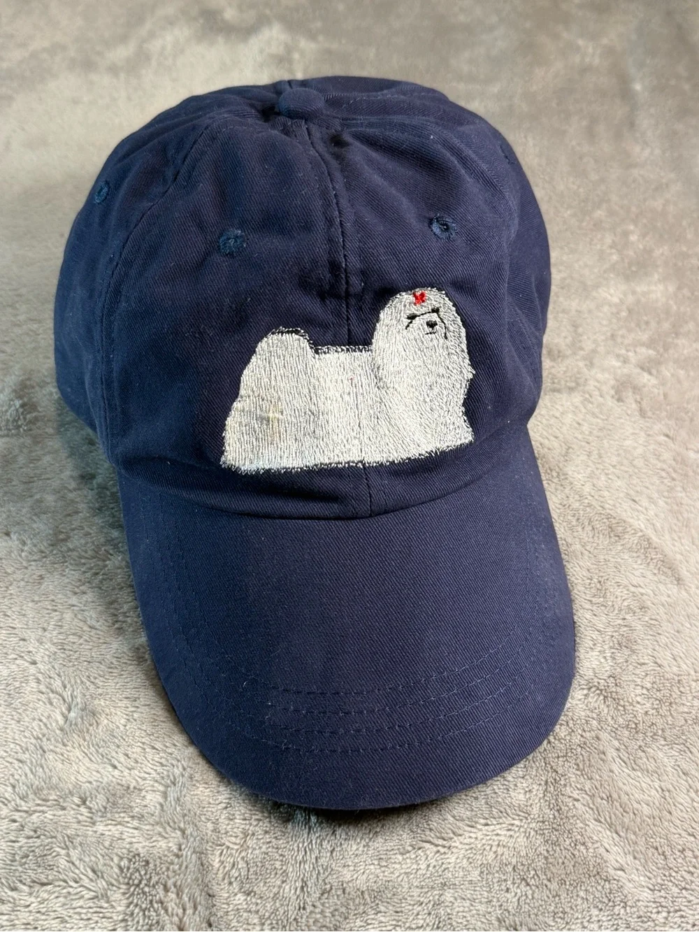 Anvil Custom Embroidered Maltese Dog Navy White Blue Baseball Cap Low Profile